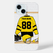 Personalisiert Gelb und Schwarzes Eishockey Jersey Case-Mate iPhone Hülle (Rückseite)