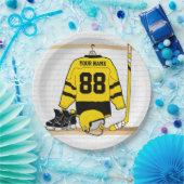 Personalisiert Gelb und Schwarzes Eishockey Jersey Pappteller (Party)