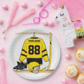 Personalisiert Gelb und Schwarzes Eishockey Jersey Pappteller (Party)