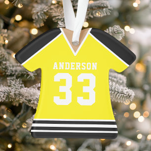 Personalisiert Gelb und Schwarzes Hockey Jersey Ornament