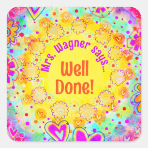 Personalisiert-Gelbe Blütenlehrer Motivierend Quadratischer Aufkleber