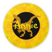 Personalisiert-Gelbe Dinosaurier-Hide Keramikknauf (Vorderseite)