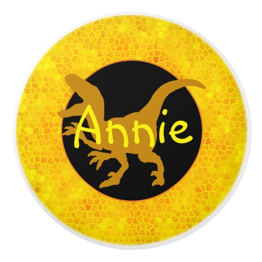 Personalisiert-Gelbe Dinosaurier-Hide Keramikknauf (Vorderseite)