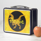 Personalisiert-Gelbe Dinosaurier-Hide Metall Brotdose (Beispiel)
