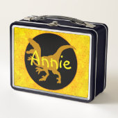 Personalisiert-Gelbe Dinosaurier-Hide Metall Brotdose (Vorderseite)