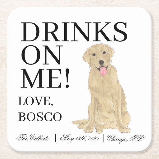 Personalisiert-Gelbe-Labrador-Hochzeit Rechteckiger Pappuntersetzer (Vorderseite)