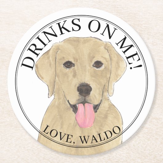 Personalisiert-Gelbe Labrador-Hochzeit Runder Pappuntersetzer (Vorderseite)