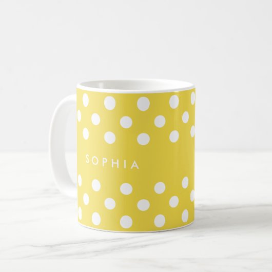 Personalisiert-Gelbe Polka-Punkte Kaffeetasse (Vorderseite Links)