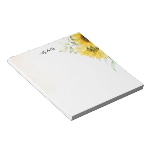 Personalisiert Gelbe Sonnenblume Wasserfarbe Notizblock (angewinkelt)