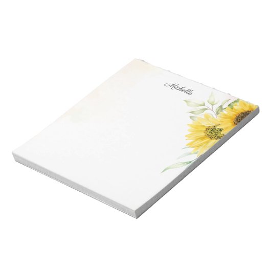 Personalisiert Gelbe Sonnenblume Wasserfarbe Notizblock (Rotiert)