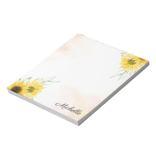 Personalisiert Gelbe Sonnenblume Wasserfarbe Notizblock (Rotiert)