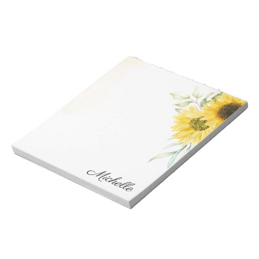 Personalisiert Gelbe Sonnenblume Wasserfarbe Notizblock (Rotiert)