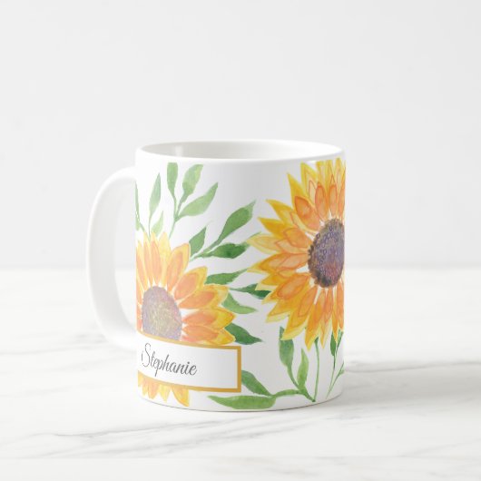 Personalisiert Gelbe Sonnenblumen Muster Kaffeemas Kaffeetasse (Vorderseite Links)