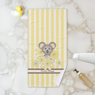 Personalisiert Gelber Streifen Niedlich Baby Koala Badhandtuch Set