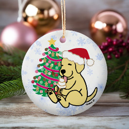 Personalisiert-gelbes Labrador-Eiscreme Keramik Ornament