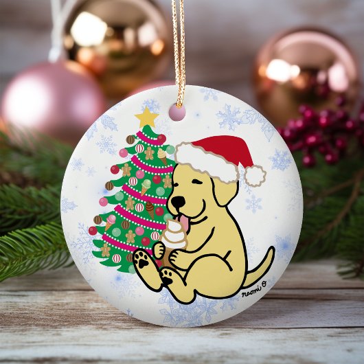 Personalisiert-gelbes Labrador-Eiscreme Keramik Ornament