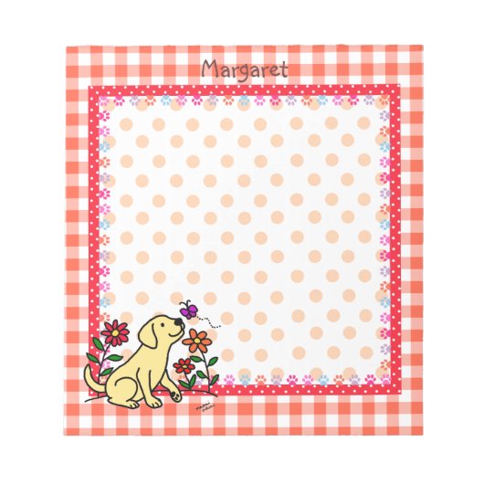 Personalisiert-gelbes Labrador und grün Notizblock (Vorderseite)