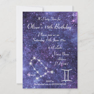 Personalisiert Gemini Zodiac Galaxy Party Einladung
