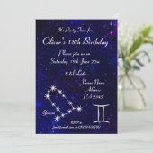 Personalisiert Gemini Zodiac Galaxy Party Einladung (Stehend Vorderseite)