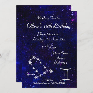 Personalisiert Gemini Zodiac Galaxy Party Einladung