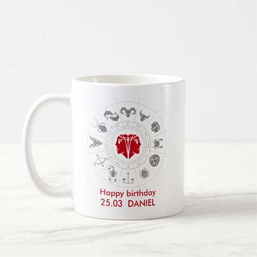 Personalisiert Gemini Zodiac Geburtstagsgeschenk Kaffeetasse (Links)