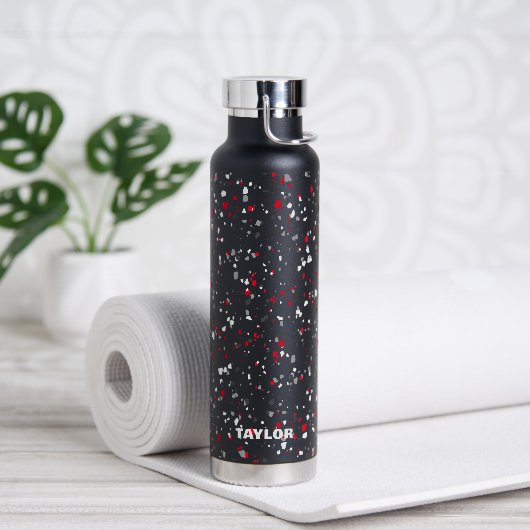 Personalisiert Geometric Red Gray Black Terrazzo Trinkflasche (Yoga)