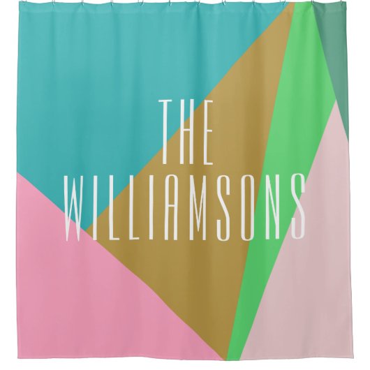 Personalisiert geometrischer Farbblock Rosa Aquama Duschvorhang (Vorderseite)