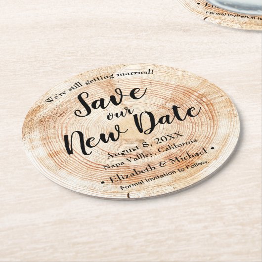 Personalisiert Gerettet unser neues Datum Holzdruc Runder Pappuntersetzer (Angewinkelt)