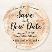 Personalisiert Gerettet unser neues Datum Holzdruc Runder Pappuntersetzer (Vorderseite)