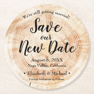 Personalisiert Gerettet unser neues Datum Holzdruc Runder Pappuntersetzer