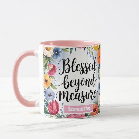 Personalisiert gesegnet jenseits der Messgröße Chr Tasse (Links)