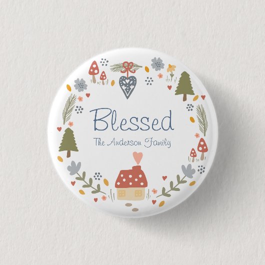 Personalisiert gesegnete, gemütliche Hütte Hygge Button (Vorderseite)