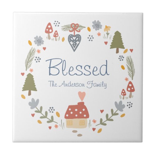 Personalisiert gesegnete, gemütliche Hütte Hygge Fliese (Vorderseite)