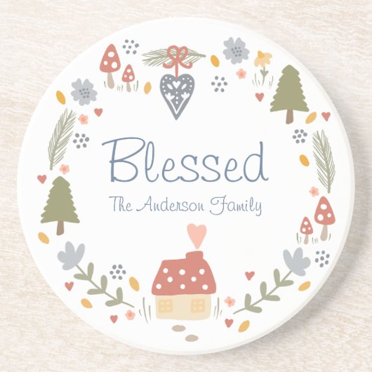 Personalisiert gesegnete, gemütliche Hütte Hygge Getränkeuntersetzer (Vorne)