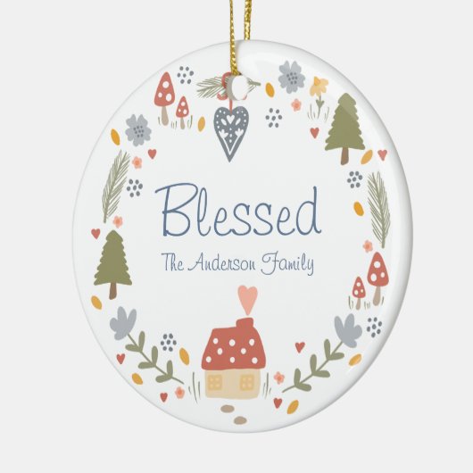 Personalisiert gesegnete, gemütliche Hütte Hygge Keramik Ornament (Links)