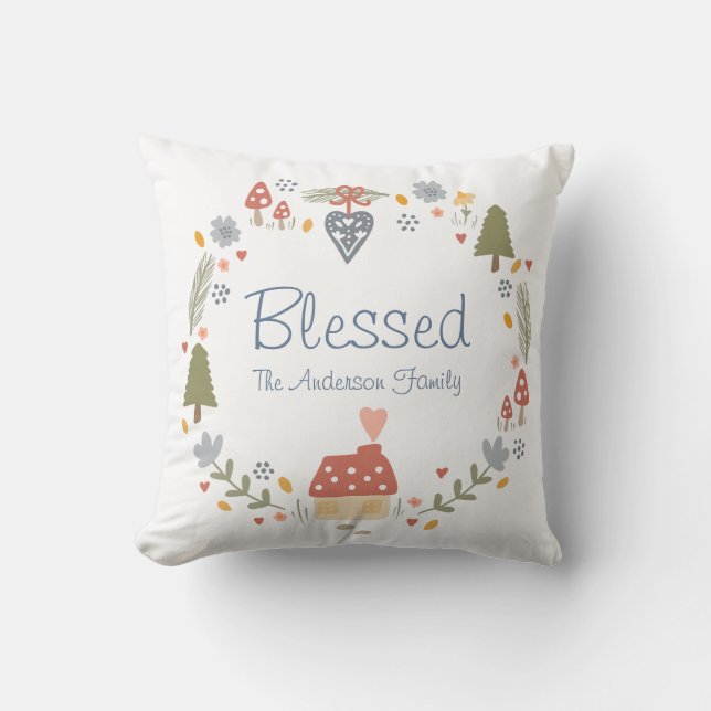 Personalisiert gesegnete, gemütliche Hütte Hygge Kissen (Vorderseite)