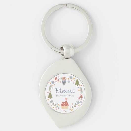 Personalisiert gesegnete, gemütliche Hütte Hygge Schlüsselanhänger (Vorderseite)