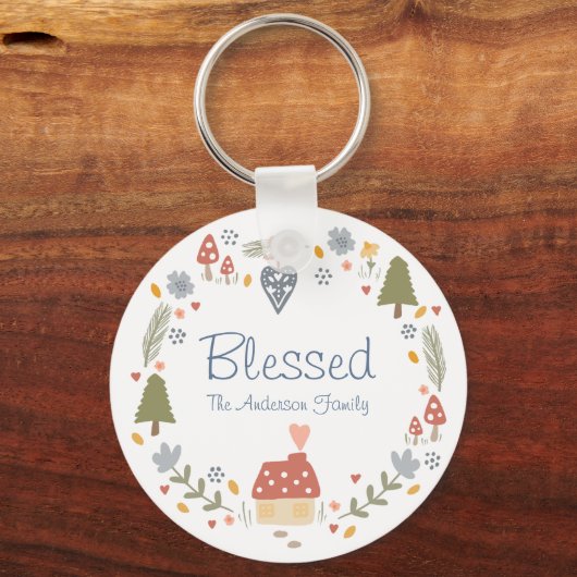 Personalisiert gesegnete, gemütliche Hütte Hygge Schlüsselanhänger (Vorderseite)