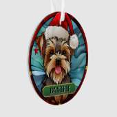 Personalisiert gesteinigtes Glas Yorkie Ornament (Vorderseite)