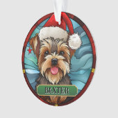 Personalisiert gesteinigtes Glas Yorkie Ornament (Vorderseite)
