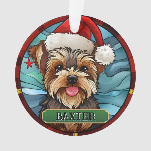 Personalisiert gesteinigtes Glas Yorkie Ornament (Vorderseite)