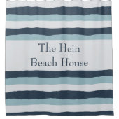 Personalisiert gestreiftes Nautikblau Duschvorhang (Vorderseite)