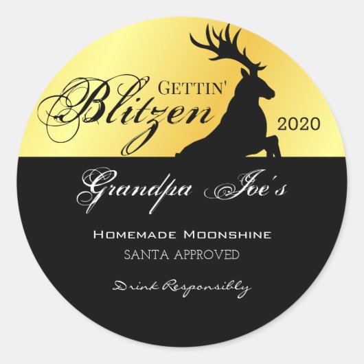 Personalisiert "Gettin Blitzen" Holiday Moonshine Runder Aufkleber (Vorderseite)