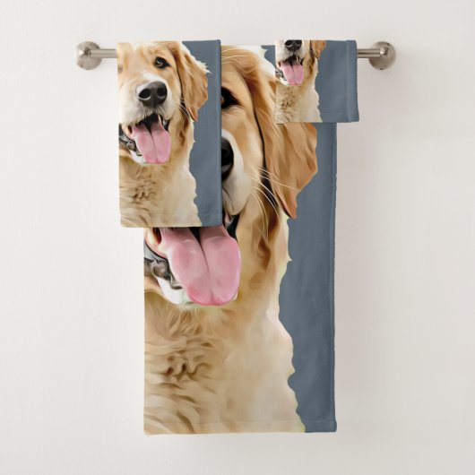 Personalisiert Gezeichnet Golden Retriever Hund Badhandtuch Set (Insitu)