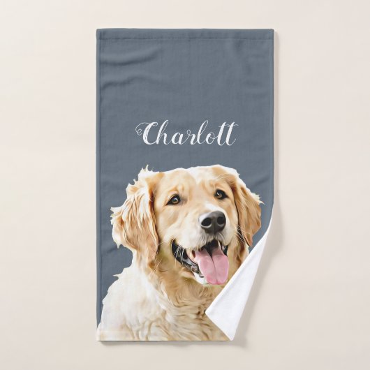 Personalisiert Gezeichnet Golden Retriever Hund Badhandtuch Set (Handtuch)