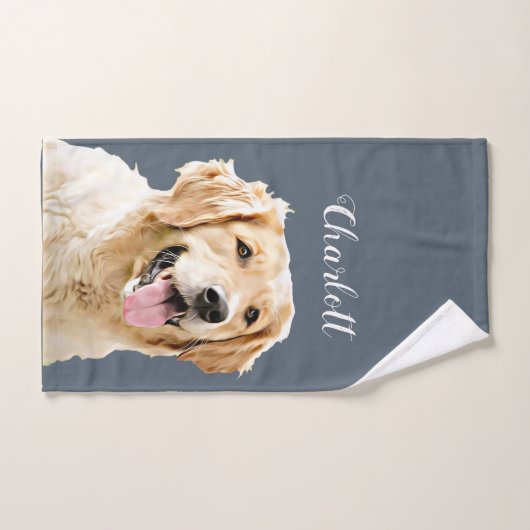 Personalisiert Gezeichnet Golden Retriever Hund Badhandtuch Set (Handtuch)