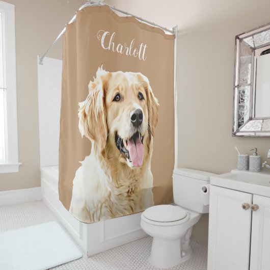 Personalisiert Gezeichnet Golden Retriever Hund Duschvorhang (Beispiel)