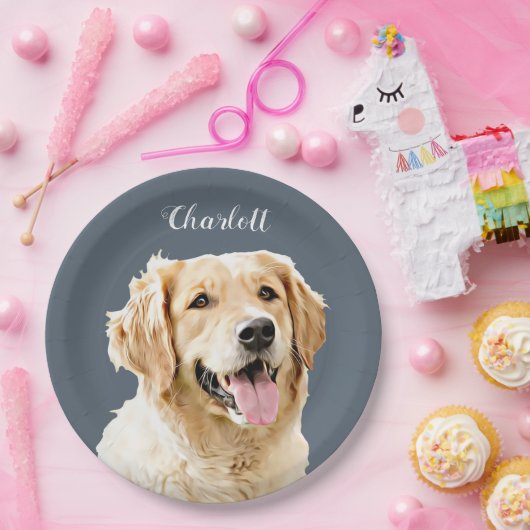 Personalisiert Gezeichnet Golden Retriever Hund Pappteller (Party)