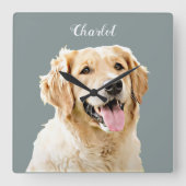 Personalisiert Gezeichnet Golden Retriever Hund Quadratische Wanduhr (Vorderseite)