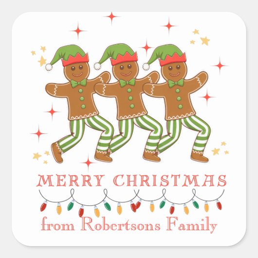 Personalisiert Gingebread Man Line Tanz Quadratischer Aufkleber (Vorderseite)